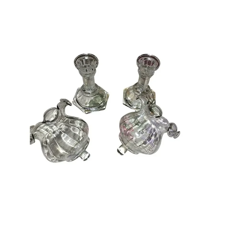 Vintage Glass Pedestal Candle Holder: Ruffled Rim
